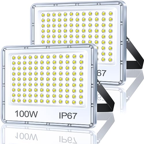 TASINUO LED Strahler Außen 100W 2 Stück, 10000LM Superhell Fluter Außen, IP67 Wasserdich Aussenstrahlert, 6500K Kaltweiß Außenstrahler LED Scheinwerfer für Garten, Garage, Hof, Fabrik, Werkstatt von TASINUO
