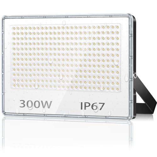 TASINUO LED Strahler Außen 300W, IP67 Wasserfest Fluter Flutlicht, 30000LM 6500K Kaltweiß Superhell LED Scheinwerfer Aussenstrahler für Lager, Garten, Garage, Hof, Parkplatz von TASINUO