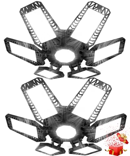 TASINUO Garagenlampe LED Werkstattlampe 185W 2 Stück, 18500LM 7000K LED Werkstatt Deckenleuchte, Verformbar 6+1 Paneelen Kellerlampe, E27 Hallenstrahler für Garage Werkstatt Lager Keller Gym von TASINUO