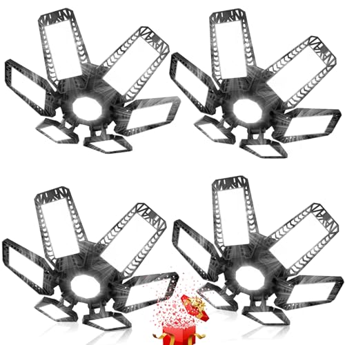 TASINUO Garagenlampe LED Werkstattlampe 185W 4 Stück, 18500LM 7000K LED Werkstatt Deckenleuchte, Verformbar 6+1 Paneelen Kellerlampe, E27 Hallenstrahler für Garage Werkstatt Lager Keller Gym von TASINUO