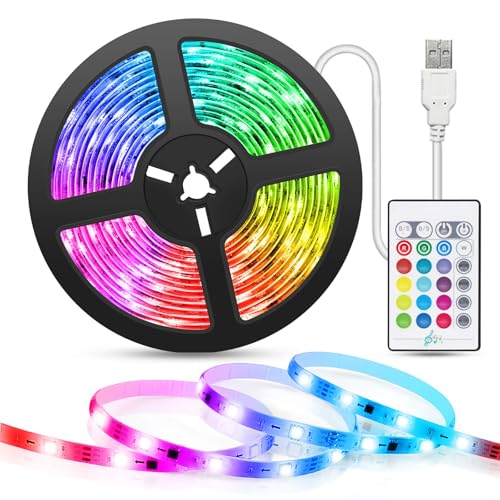 TASMOR LED Strip 5m USB LED Streifen, RGB LED TV Hintergrundbeleuchtung LED Band 16 Farben und 4 Modi, Led Leiste Sync mit Musik LED Lichtband mit Fernbedienung für Zuhause,TV, PC,Weinachten von TASMOR