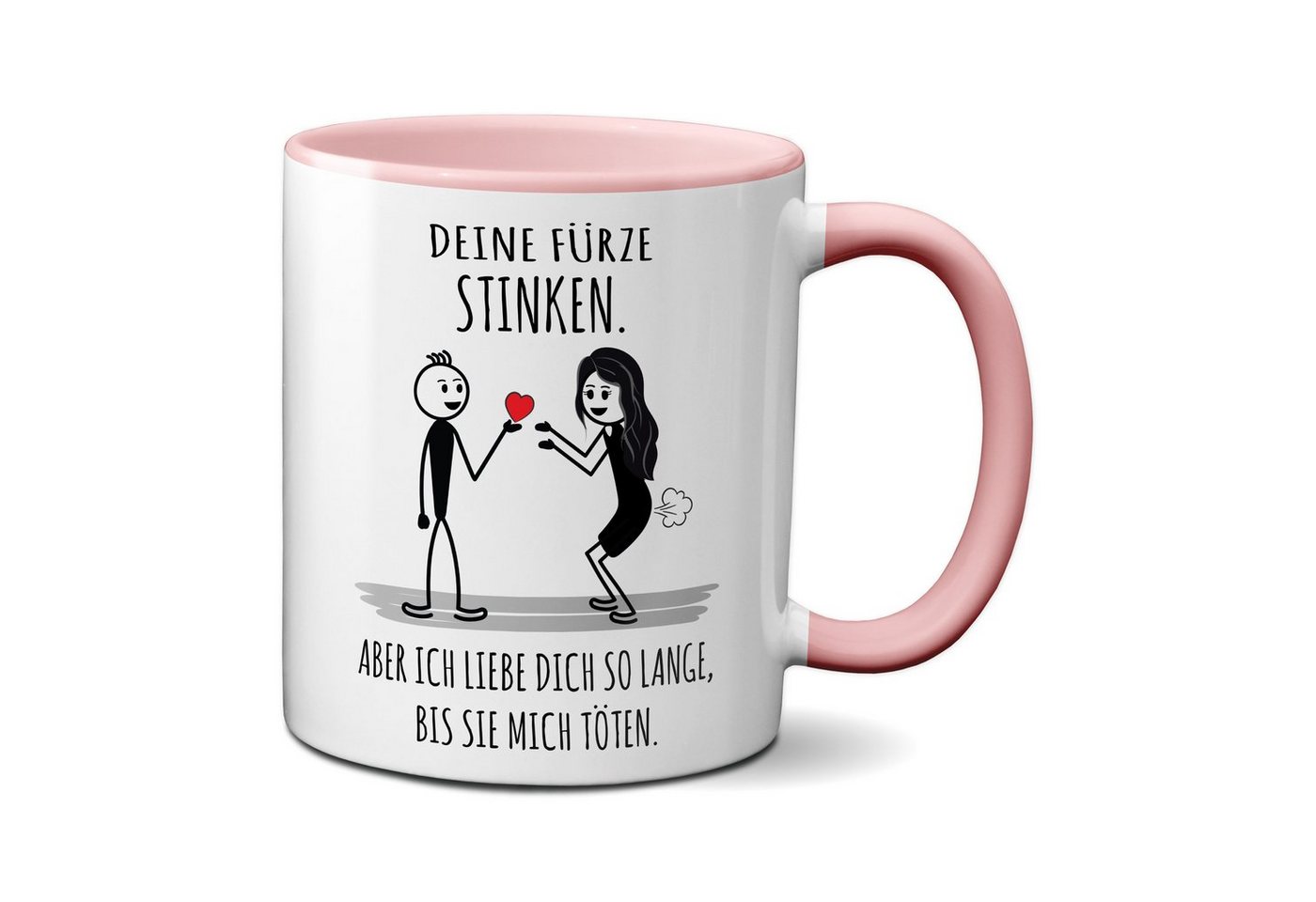 TASSENKING Tasse, Deine Fürze stinken, aber ich liebe Dich (sie pupst) (rosa) von TASSENKING