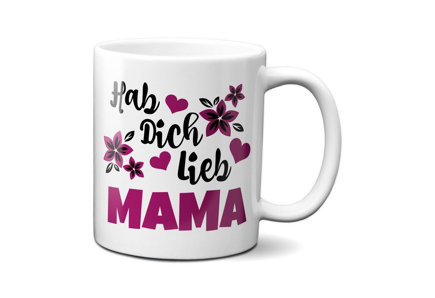 TASSENKING Tasse, Hab Dich lieb Mama - Tasse mit lila Blüten von TASSENKING