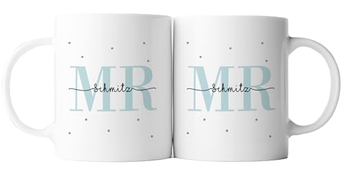 2er Set Tasse Mr + Mr | Keramik | Hochzeitstag | Jahrestag | Ehe | Paar | Verlobung | Hochzeit | Geschenk | personalisiert | Männer (MR & MR - Weiß) von TASSENPALAST