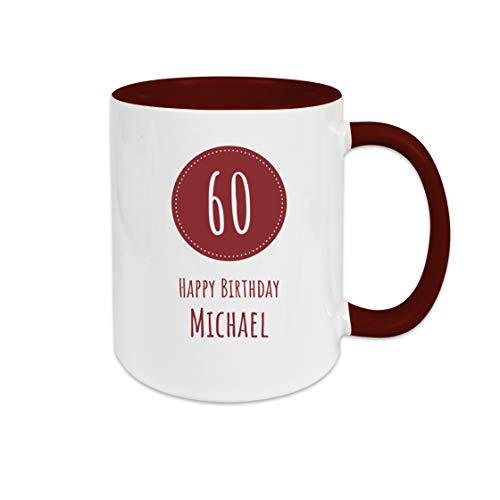 Personalisierte Kaffee Tasse mit eigenem Wunschnamen zum runden Geburtstag | Keramik | Bordeaux - 60. Geburtstag von TASSENPALAST