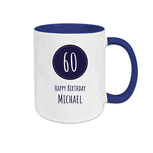 Personalisierte Kaffee Tasse mit eigenem Wunschnamen zum runden Geburtstag | Keramik | Cobalt Blue - 60. Geburtstag von TASSENPALAST