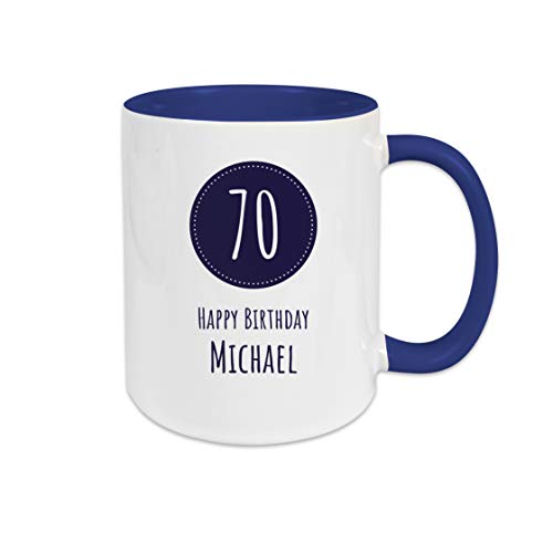 Personalisierte Kaffee Tasse mit eigenem Wunschnamen zum runden Geburtstag | Keramik | Cobalt Blue - 70. Geburtstag von TASSENPALAST