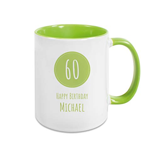 Personalisierte Kaffee Tasse mit eigenem Wunschnamen zum runden Geburtstag | Keramik | Hell Grün - 60. Geburtstag von TASSENPALAST