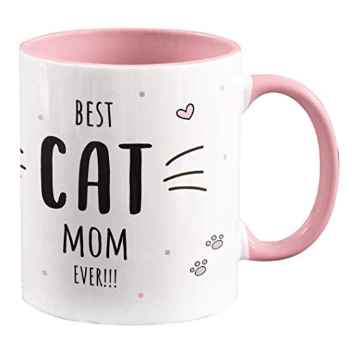 Personalisierte Kaffee-Tasse [Best Cat Mom] oder stolzer [Best Cat Dad] personalisierte Geschenke für Katzenbesitzer - 330 ml - verschiedene Designs (Katzenmama - Rosa) von TASSENPALAST