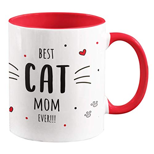 Personalisierte Kaffee-Tasse [Best Cat Mom] oder stolzer [Best Cat Dad] personalisierte Geschenke für Katzenbesitzer - 330 ml - verschiedene Designs (Katzenmama - Rot) von TASSENPALAST