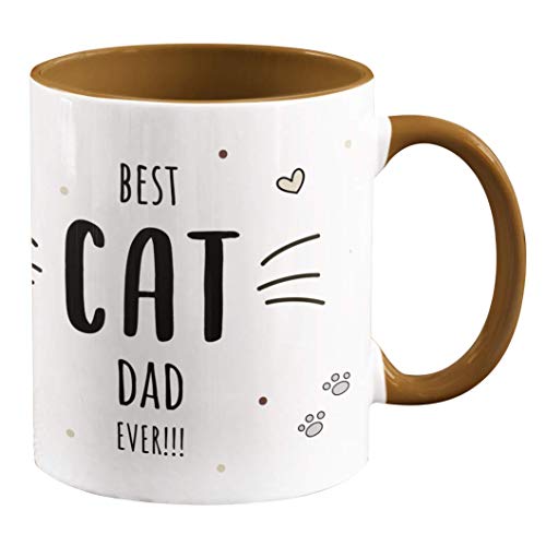 Personalisierte Kaffee-Tasse [Best Cat Mom] oder stolzer [Best Cat Dad] personalisierte Geschenke für Katzenbesitzer - 330 ml - verschiedene Designs (Katzenpapa - Braun) von TASSENPALAST