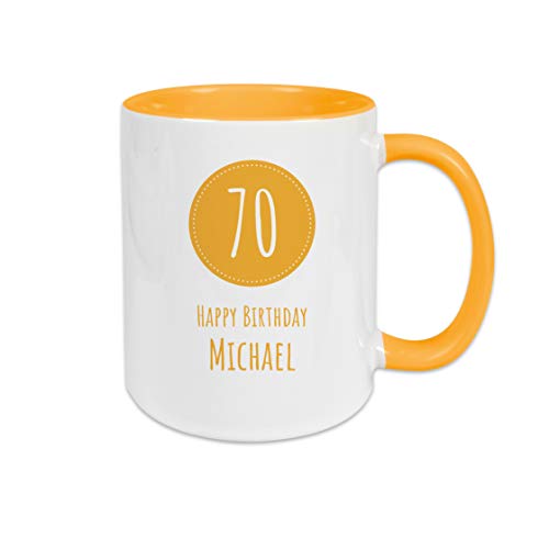 Personalisierte Kaffee Tasse mit eigenem Wunschnamen zum runden Geburtstag | Keramik | Gold Gelb - 70. Geburtstag von TASSENPALAST