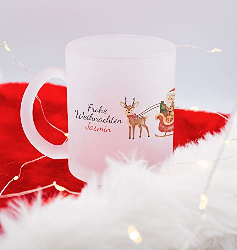 TASSENPALAST Frohe Weihnachten | Tasse aus Glas mit Wunschname | Personalisierte Teetasse | Glühweintasse mit eigenem Namen von TASSENPALAST