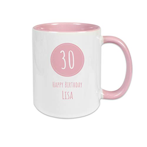 Personalisierte Kaffee Tasse mit eigenem Wunschnamen zum runden Geburtstag | Keramik | Rosa - 30. Geburtstag von TASSENPALAST