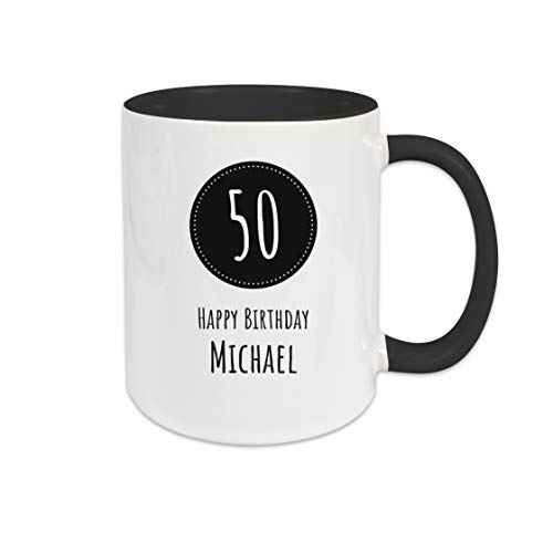 Personalisierte Kaffee Tasse mit eigenem Wunschnamen zum runden Geburtstag | Keramik | Schwarz - 50. Geburtstag von TASSENPALAST