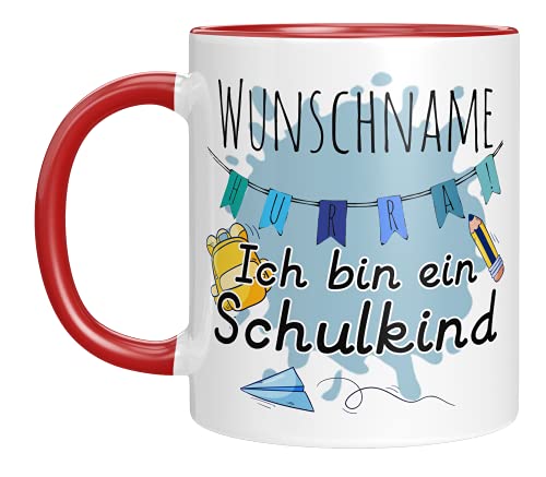 Personalisierte Einschulungs Tasse mit Spruch "Ich bin ein Schulkind + deinem Wunschnamen" - Geschenke zur Einschulung - Einschulungsgeschenk Jungen - Geschenkideen Schultüte (Rot) von TassenTicker