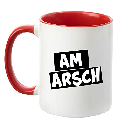 TassenTicker® - ''Am Arsch'' - beidseitig Bedruckt - Tasse - Kaffeetasse - Kaffeebecher - Geschenk - Arbeit - Büro - Arbeitskollegen - Deutschland (Rot) von TassenTicker