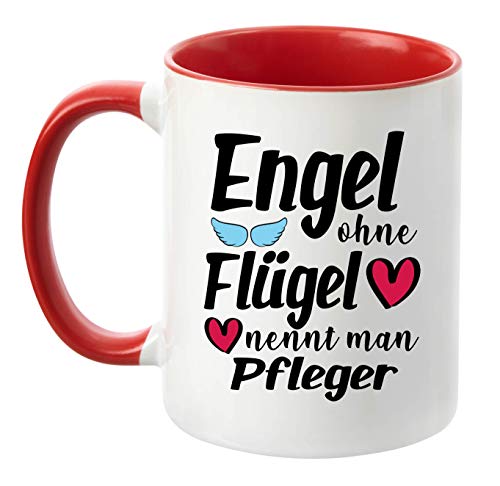 TassenTicker® "Engel ohne Flügel nennt Man Pfleger'' - beidseitig Bedruckt - Kaffeetasse - Becher - Geschenk (Rot) von TassenTicker