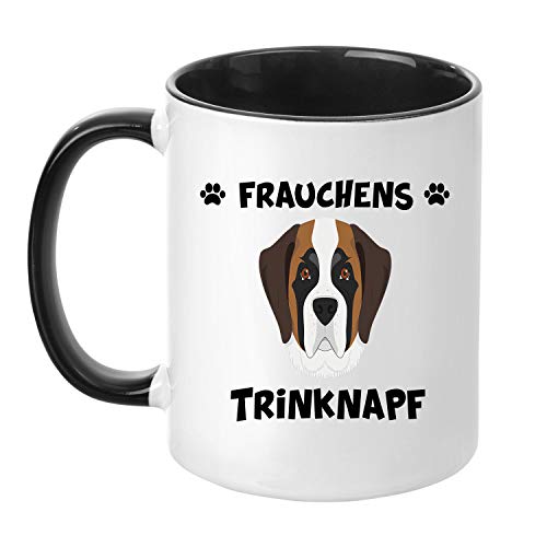 TassenTicker® - ''Frauchens Bernhardiner Trinknapf'' - Kaffeetasse - Hunde-Tasse - Hundebesitzerin - Frauchen - Geschenkidee - Schwarz von TassenTicker