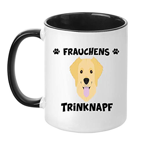 TassenTicker® - ''Frauchens Golden Retriever Trinknapf'' - Kaffeetasse - Hunde-Tasse - Hundebesitzerin - Frauchen - Geschenkidee - Schwarz von TassenTicker