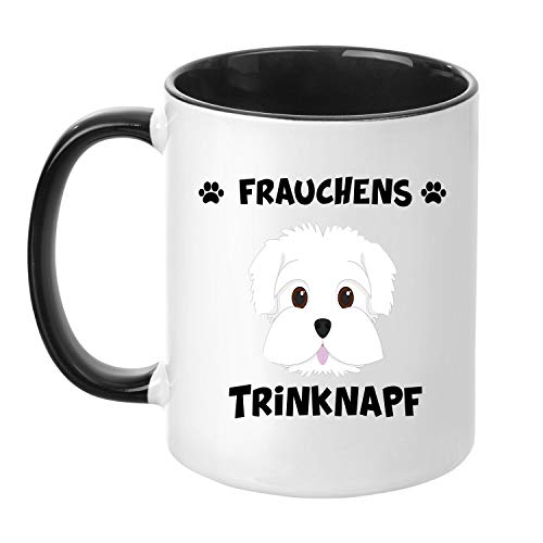 TassenTicker® - ''Frauchens Malteser Trinknapf'' - Kaffeetasse - Hunde-Tasse - Hundebesitzerin - Frauchen - Geschenkidee - Schwarz von TassenTicker