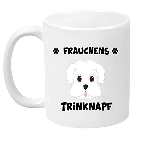 TASSENTICKER® - ''Frauchens Malteser Trinknapf'' - Kaffeetasse - Hunde-Tasse - Hundebesitzerin - Frauchen - Geschenkidee - Weiss von TASSENTICKER