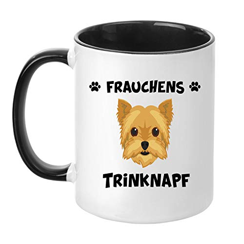 TassenTicker® - ''Frauchens Yorkshire Terrier Trinknapf'' - Kaffeetasse - Hunde-Tasse - Hundebesitzerin - Frauchen - Geschenkidee - Schwarz von TassenTicker