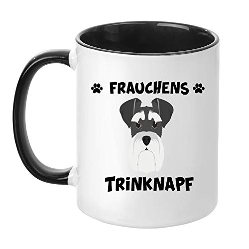 TassenTicker® - ''Frauchens Zwergschnauzer Trinknapf'' - Kaffeetasse - Hunde-Tasse - Hundebesitzerin - Frauchen - Geschenkidee - Schwarz von TassenTicker