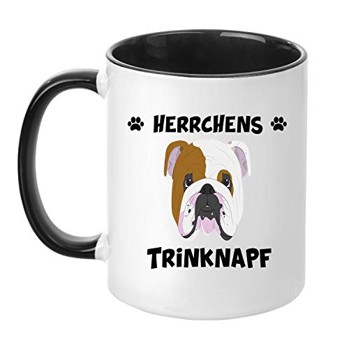 TASSENTICKER® - ''Herrchens Englische Bulldogge Trinknapf'' - Kaffeetasse - Hunde-Tasse - Hundebesitzer - Herrchen - Geschenkidee - Schwarz von TASSENTICKER