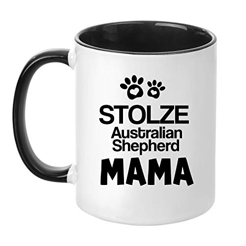 TassenTicker® - ''Stolze Australien Shepard Mama'' - Kaffeetasse - Hunde-Tasse - Hundebesitzerin - Frauchen - Geschenkidee - Schwarz von TassenTicker