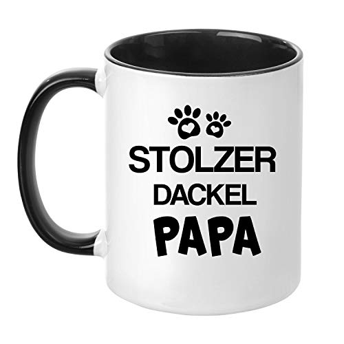 TassenTicker® - ''Stolzer Dackel Papa'' - Kaffeetasse - Hunde-Tasse - Hundebesitzer - Herrchen - Geschenkidee - Schwarz von TassenTicker