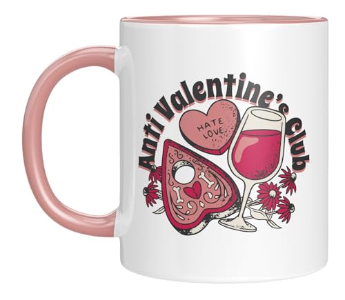 TASSENTICKER - Anti Valentines Club - Day - Geschenk zum Valentinstag - Geschenk für den Freund, Ehemann, Schatz - für ihn - Mann - Kaffeetasse - 330 ML (rosa) von TASSENTICKER