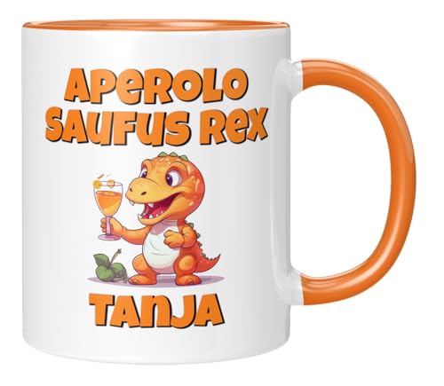 TASSENTICKER - Aperol Saufus Rex - Personalisiert - Wunschnamen - Kaffeetasse - Geschenk für Kollegin, Freundin, Arbeitskollegin - lustig - Tasse - Büro - Orange von TASSENTICKER