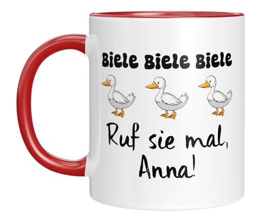 TASSENTICKER - Biele, Biele, Biele - Personalisierte Kaffeetasse - Meme Tasse - mit Wunschnamen - Geschenk für Freunde, Familie - Bürotasse - Enten - 330 ML (Rot) von TASSENTICKER