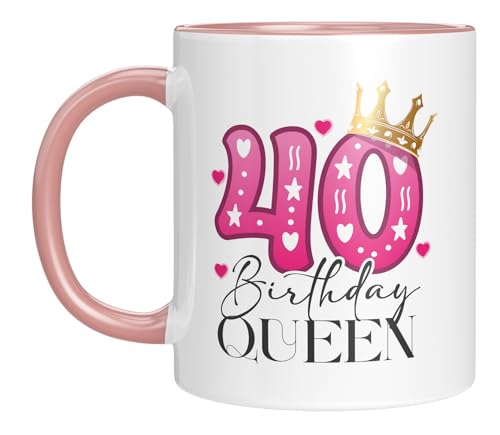 TassenTicker - Birthday Queen - Kaffeebecher - 40. Geburtstag - Jubiläum - runder Geburtstag - Geburtstagsgeschenk - Geschenkidee - Frauen - pink von TassenTicker