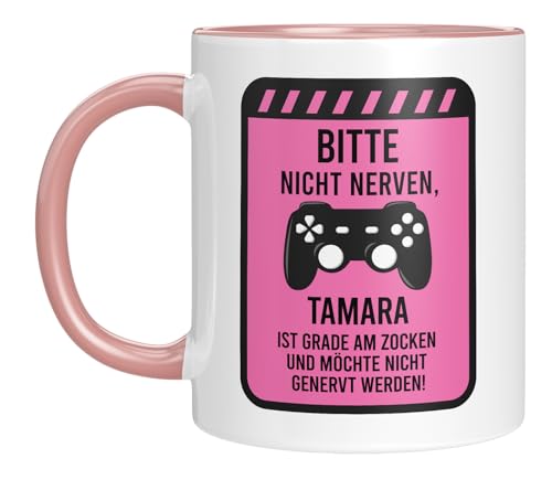 TASSENTICKER - Bitte nicht nerven - Tasse mit Spruch für eine Gamerin - Personalisiert - Zockerin - Geschenk für die Freundin - Geburtstagsgeschenk (Rosa) von TASSENTICKER