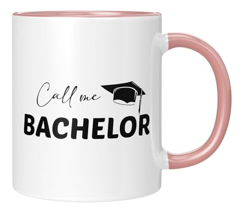 TASSENTICKER - Call me a Bachelor - Geschenk zum Bachelor - Geschenkidee - Prüfung bestanden - Abschluss - Lustiger Spruch - Kaffeetasse - Rosa von TASSENTICKER