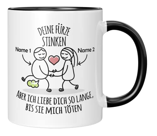 TassenTicker - Deine Fürze - personalisiert - lustige Liebeserklärung - Jahrestag für Männer - Partner Freund Mann - Valentinstag - Kaffeetasse (Schwarz) von TassenTicker