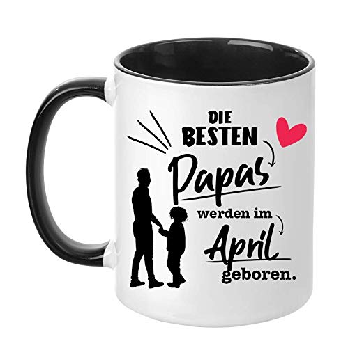 TassenTicker - "Die besten Papas Werden im April geboren - schwarz - Geburtstag - beidseitig Bedruckt - Vater - Tasse -Kaffeetasse - Geschenkidee (April) von TassenTicker