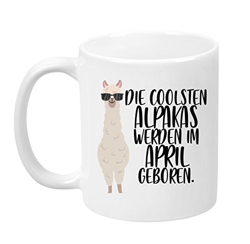 TassenTicker - ''Die coolsten Alpakas werden im April geboren'' -Geburtstags Tasse - hochwertige Qualität - Geschenke - Alpaka - Weiss (April) von TassenTicker