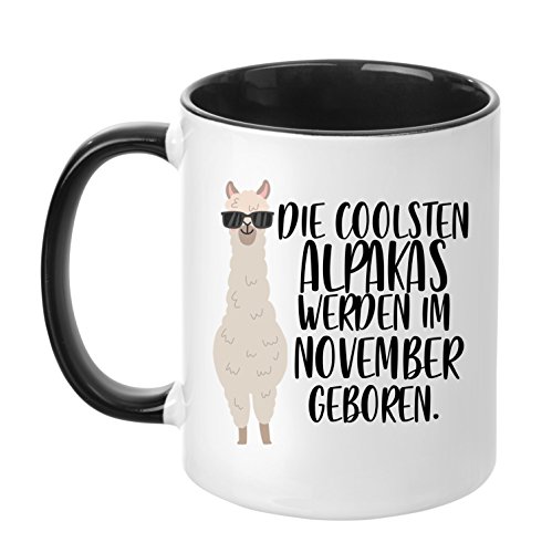 TassenTicker - ''Die coolsten Alpakas werden im November geboren'' -Geburtstags Tasse - hochwertige Qualität - Geschenke - Alpaka - Schwarz (November) von TassenTicker