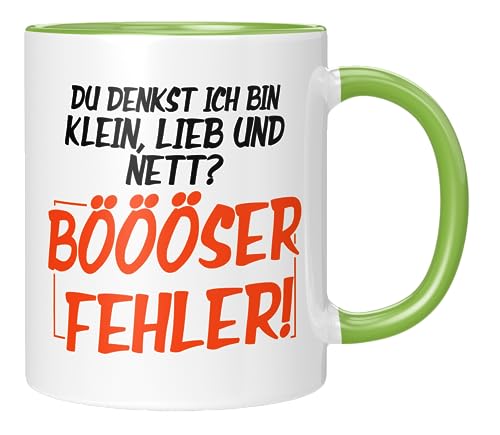 TassenTicker - Du denkst ich bin klein, lieb und Nett? Böööser Fehler! - Kaffeetasse - Tasse für kleine freche Menschen - Geburtstagsgeschenk - Geschenkidee - Geschenk - lustig - Grün von TassenTicker