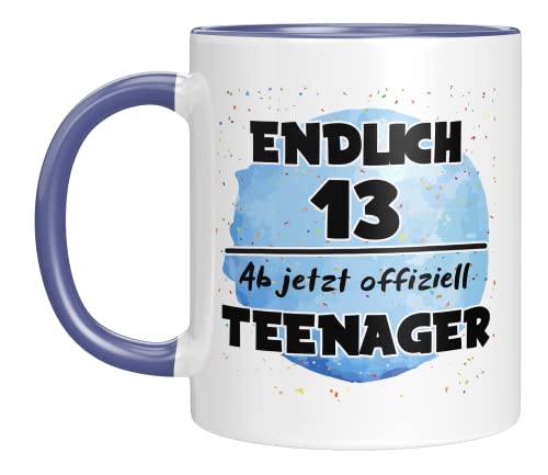 TASSENTICKER - Endlich 13. Ab jetzt offiziell Teenager - Kaffeetasse - Geburtstag - Junge - Dreizehn - Geschenkidee - Geschenk - Geburtstagsgeschenk (Blau) von TASSENTICKER