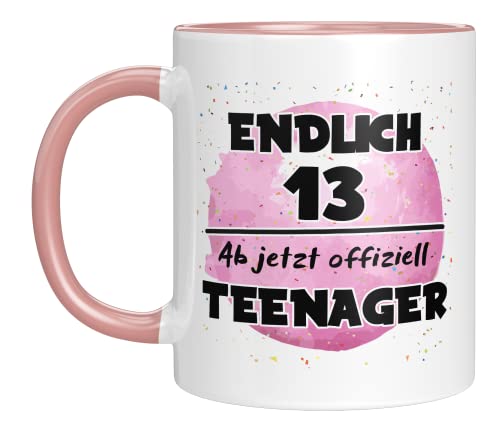 TASSENTICKER - Endlich 13. Ab jetzt offiziell Teenager - Kaffeetasse - Geburtstag - Mädchen - Dreizehn - Teenagerin - Geschenkidee - Geschenk - (Rosa) von TASSENTICKER