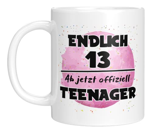 TassenTicker - Endlich 13. Ab jetzt offiziell Teenager - Kaffeetasse - Geburtstag - Mädchen - Dreizehn - Teenagerin - Geschenkidee - Geschenk - (Weiss) von TassenTicker