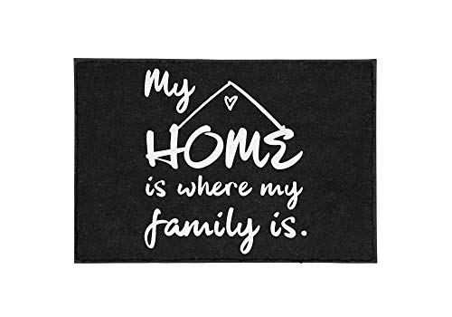 TassenTicker - Fußmatte mit Spruch -My Home is Where My Family is. - schwarz - Willkommen - Herz - Haus - Familie - innen & außen - waschbar - Geschenkidee - Dekoration von TassenTicker