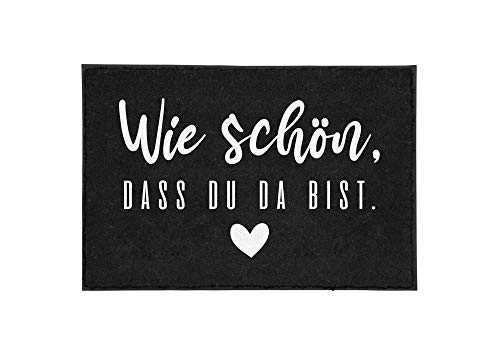 TassenTicker - Fußmatte mit Spruch - Wie schön, DASS du da bist. - schwarz - Herz - Willkommen - innen & außen - waschbar - Geschenkidee - Dekoration von TassenTicker