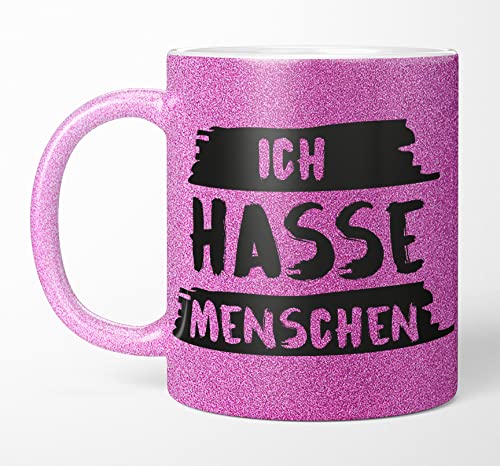 TassenTicker Glitzertasse mit Spruch Ich hasse Menschen - KaffeeTasse - Glitzer - lustig - Kaffeebecher geschenke für Arbeit - Lila - beidseitig bedruckt (Lila) von TassenTicker