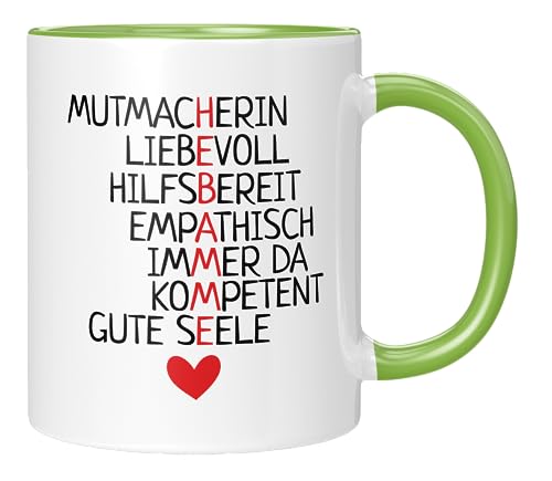 TassenTicker - Hebamme Synonyme - Kaffeetasse - Geschenk für Hebammen - Tasse mit Spruch - Abschiedsgeschenk - Dankeschön - Geschenkidee - Grün von TassenTicker