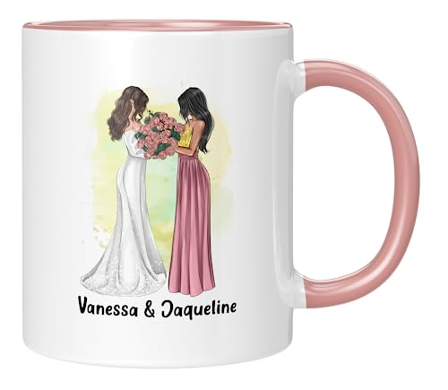 TASSENTICKER - Hochzeit Personalisiert - Braut & Trauzeugin - Freundinnen - Kaffeetasse - Geschenk zur Hochzeit für die Ewigkeit - Individuell - Geschenkidee (Rosa) von TASSENTICKER